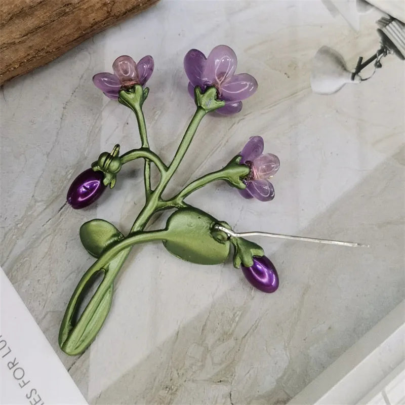 Flower Bud Branch Brooch Leaf Decor Floral Pin Retro Elegant Clothing Accessory For Coat Scarf Suit Daily Matching Jewelry Gift Oasis Select
