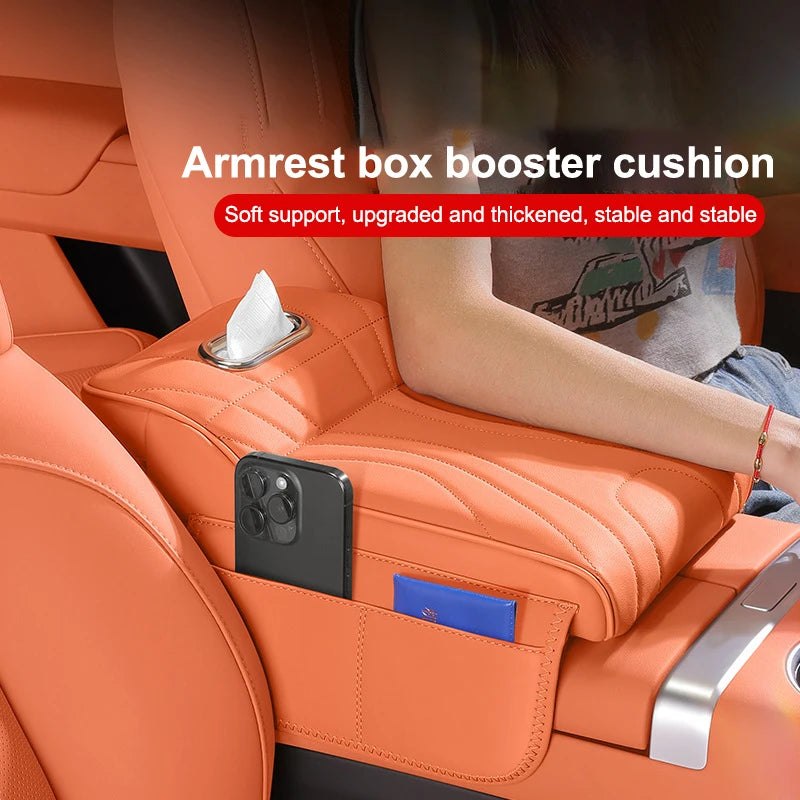 Enhanced Car Armrest Cushion with Tissue Box: Thicker Side Extension Pad for Console Oasis Select