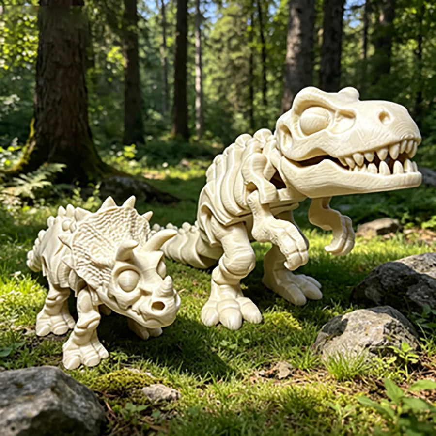 3D Printed Articulated Triceratops Skeleton Figurine Movable Joint Dinosaur Bone Model Kids Educational Toy Desktop Decor Oasis Select