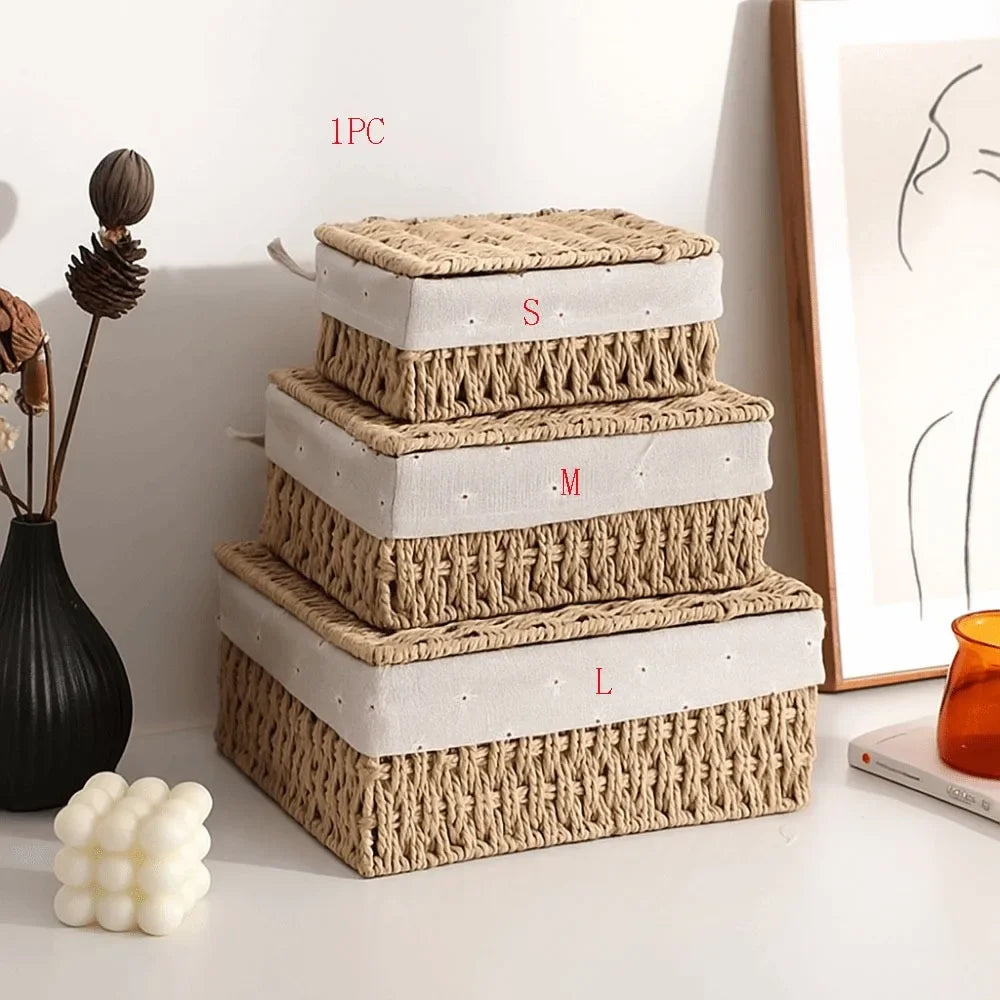 Rustic Hand Woven Wicker Storage Baskets Bohemia Hollow Out Laundry Hamper Household Portable Storage Basket Kitchen Supplies Oasis Select Beige 1-M