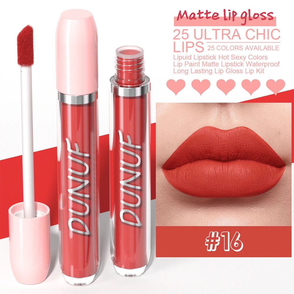 Matte Lip Gloss 16pc/set: Waterproof Lipstick Moisturizing Long Lasting Non-Stick Cup, Nude, Y2K Christmas Valentine's Day Gifts Oasis Select