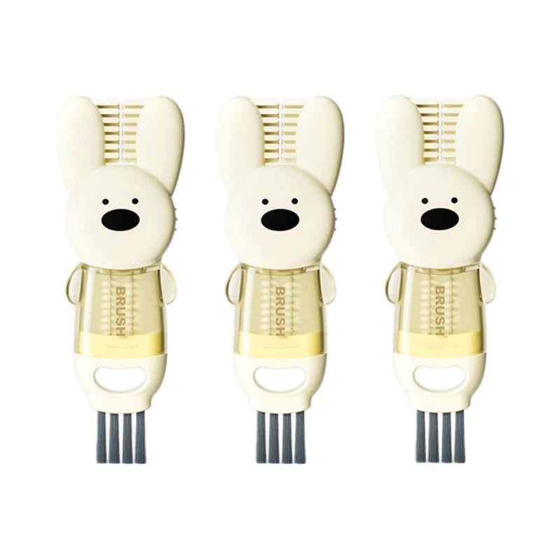WISH 3Pcs 3-In-1 Lid Brush Multi-Functional Cleaning Brush Bottle Nipple Rim Fluted Cup Brush Oasis Select Beige