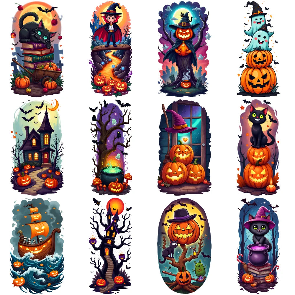 12-Pack Halloween Temporary Tattoos – Ghost, Moon & Pumpkin