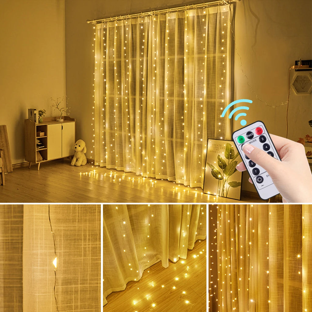 3M LED Curtain Lights with USB Remote Control Fairy Garland Lamp for Wedding Birthday New Year Party Decor Holiday Gift Oasis Select
