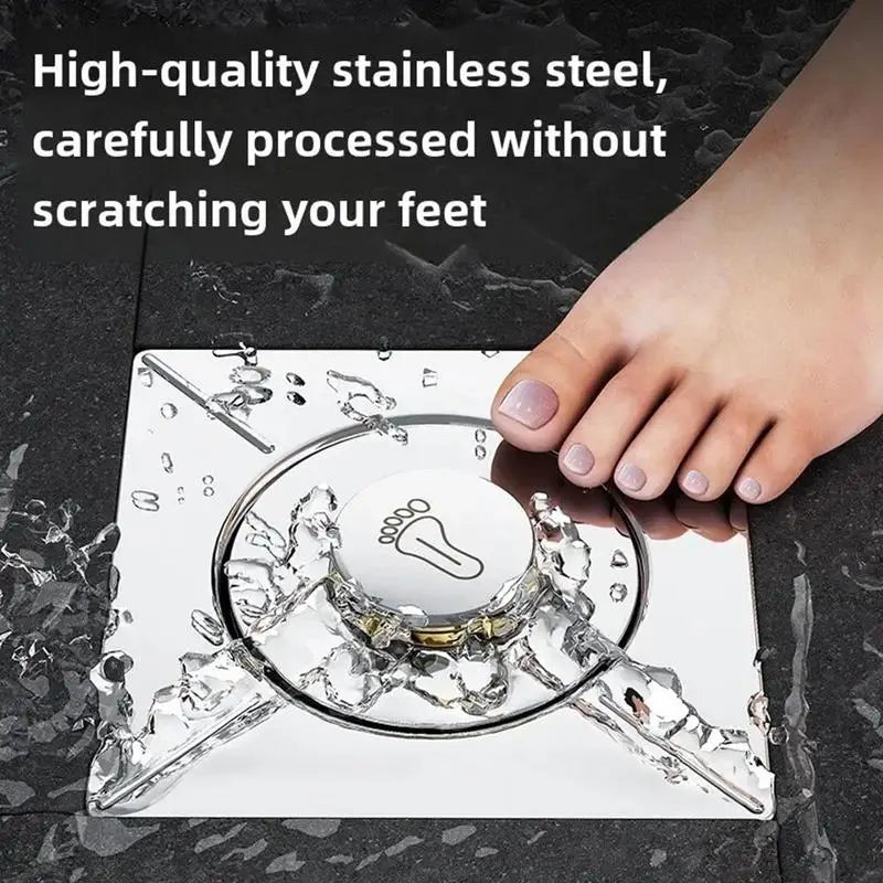 Bathroom Drain Stopper Shower Pop up Square Drain Strainer Sink Drain Stopper Foot Pedal Design Tub Hair Catcher for Home Oasis Select