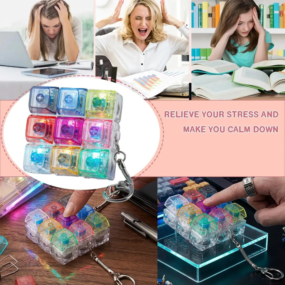 1-20PCS 9 Keys Mechanical Switch Tester Keychain Fidget Clicky Stress Relief for Keyboard Enthusiast Gamer Desk Decor Oasis Select