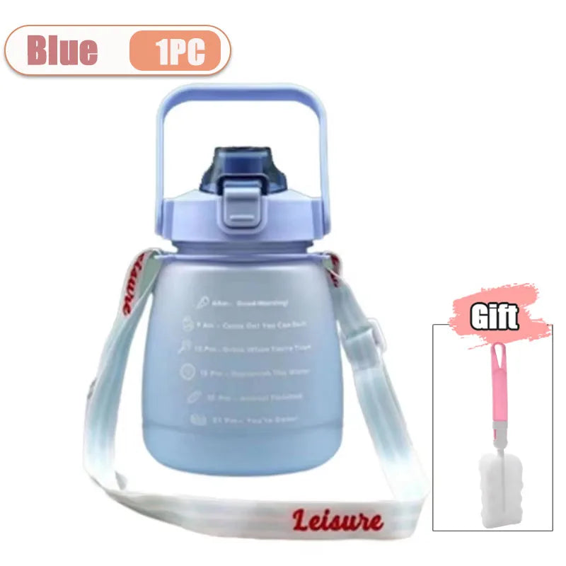Large Capacity Frosted Sports Water Bottle with Shoulder Strap Portable Cup for Gym Outdoor Travel Hiking Reusable BPA Free Oasis Select Blue-1PC
