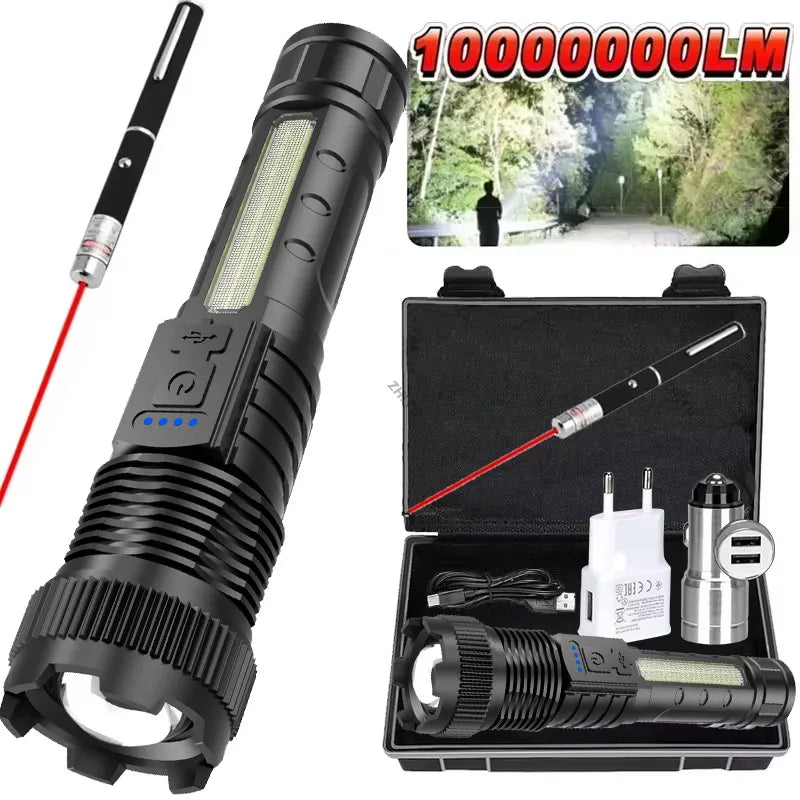 Super Bright LED Flashlight USB Rechargeable High Power Tactical Zoom Torch Waterproof Handheld Light Outdoor Camping Lantern Oasis Select Set