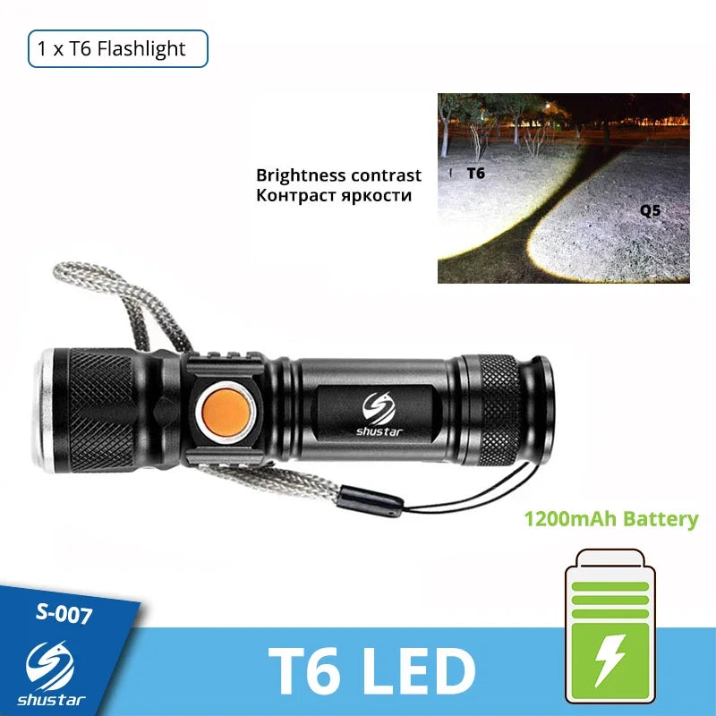 Powerful LED Flashlight With Tail USB Charging Head Zoomable waterproof Torch Portable light 3 Lighting modes Built-in battery Oasis Select 515 T6-LED-Brighter Rechargeable