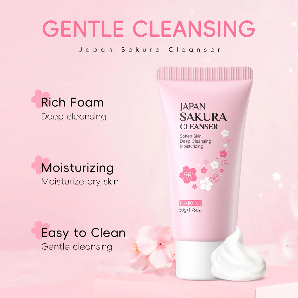 LAIKOU Sakura Facial Cleanser Foam Face Wash Remove Blackhead Moisturizing Shrink Pores Deep Cleaning Oil Control Skin Care 50g Oasis Select