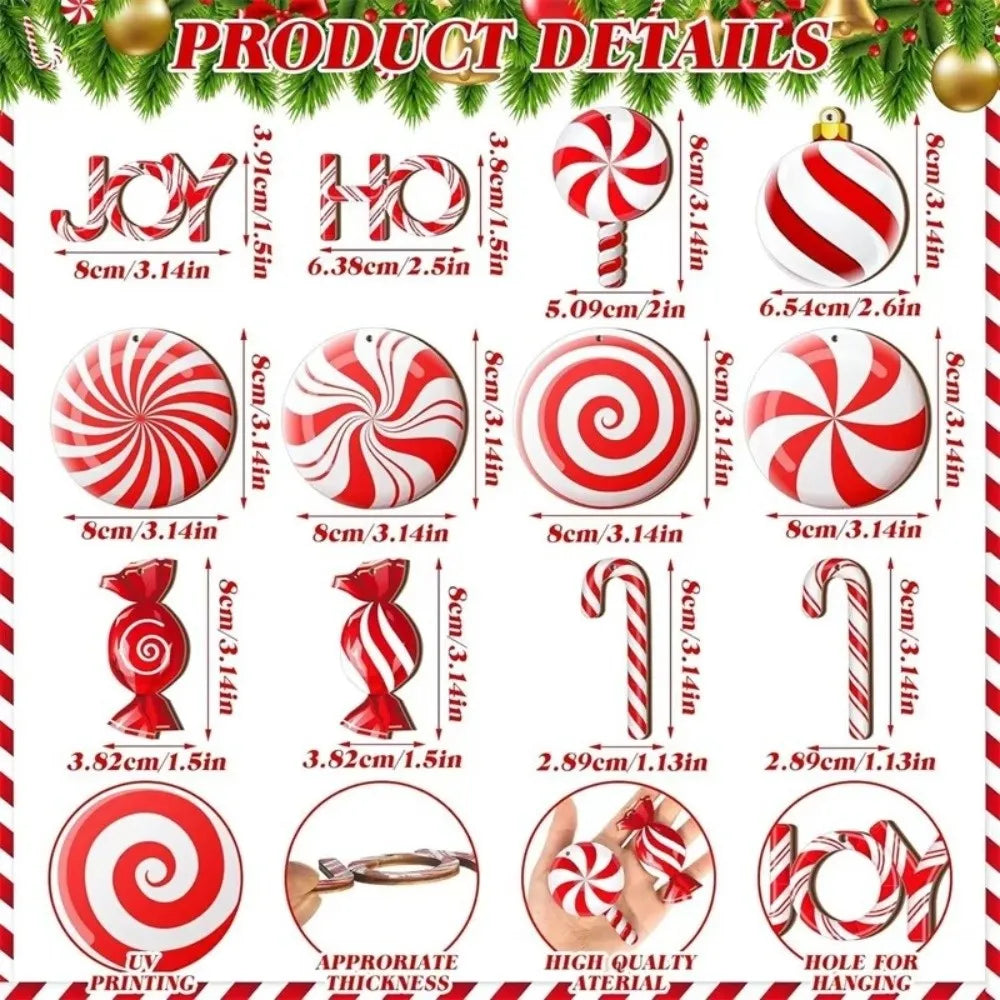 Wooden Candy Cane Christmas Ornaments 12/24 Pcs | DIY Hanging