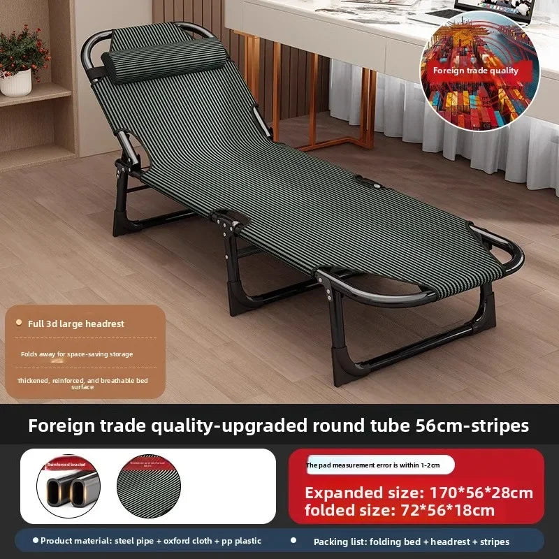 Folding bed single household simple lunch break office adult march outdoor small bed escort recliner sturdy and durable Oasis Select 56-170 Green Stripe 1