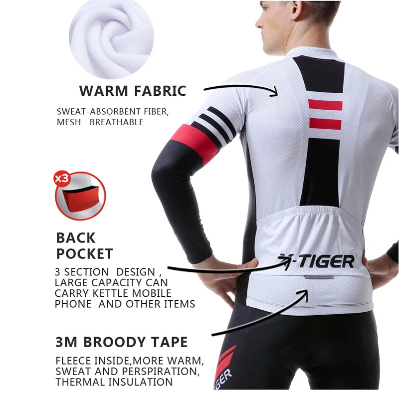 X-TIGER Winter Bike Jersey Men's Long Sleeve Thermal FleeceCycling Jersey with Pockets Road Bicycle Shirt Oasis Select