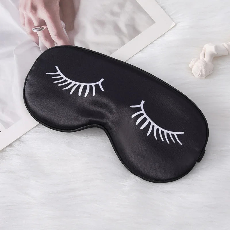 Cartoon Eyelash Silk Sleep Mask – Soft Eye Cover for Travel Silk Sleep Mask Oasis Select Black