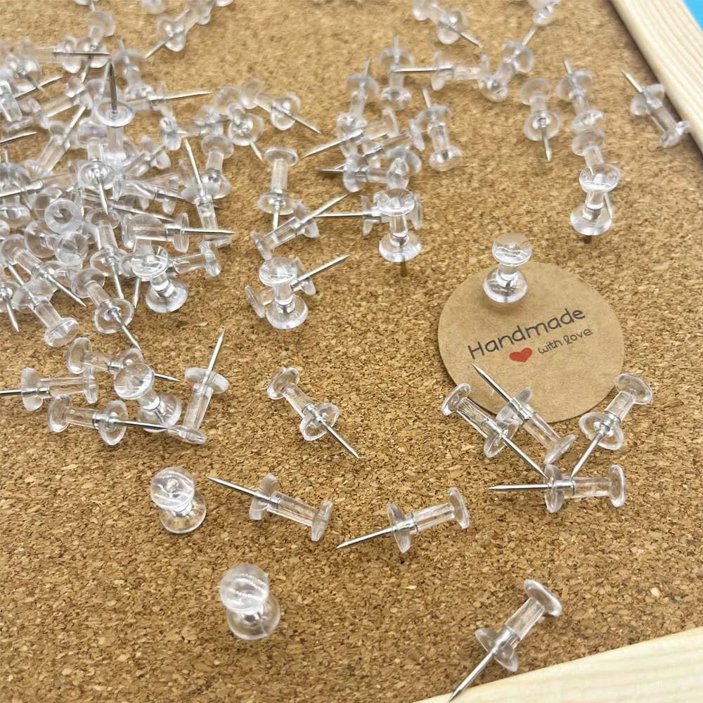 20/50/100pcs Push Pins Transparent Thumb Tacks With Plastic Box Home Office School Craft Projects Cork Board Photo Wall Bulleti Oasis Select