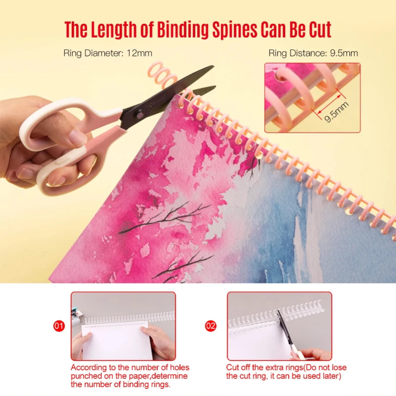 1-4pcs plastic 30-hole binder spine, can be cut, can hold up to 85 sheets of paper, DIY paper notebook album. Oasis Select