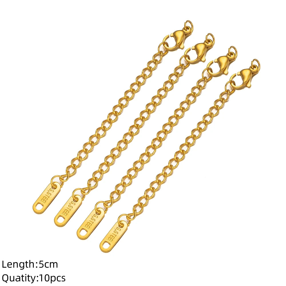 10pcs/Lot Stainless Steel Extension Extended Tail Chains With Lobster Clasps Connector For DIY Bracelet Jewelry Making Supplies Oasis Select RE GD X 10 Pcs