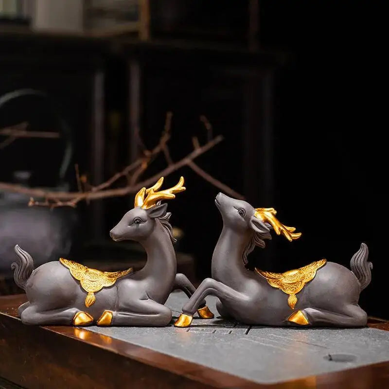 Purple Clay Deer Peace Creative Ornament Tea Pet Car Tea Accessories Tea Table Tea Desk Tea Tray Ornaments Ceremony Supplies Oasis Select
