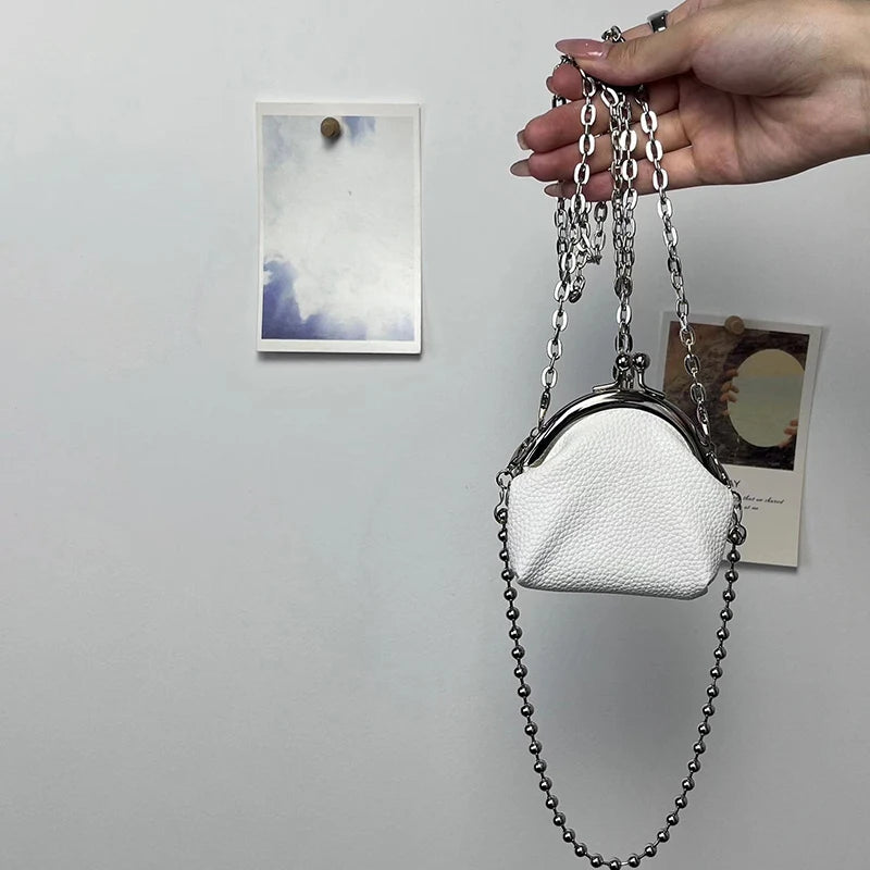 Womens Texture Chain Small Bags Fashion Mini Bags Chain Single Shoulder Crossbody Zero Wallet Small Headphone Evening Bags Oasis Select White