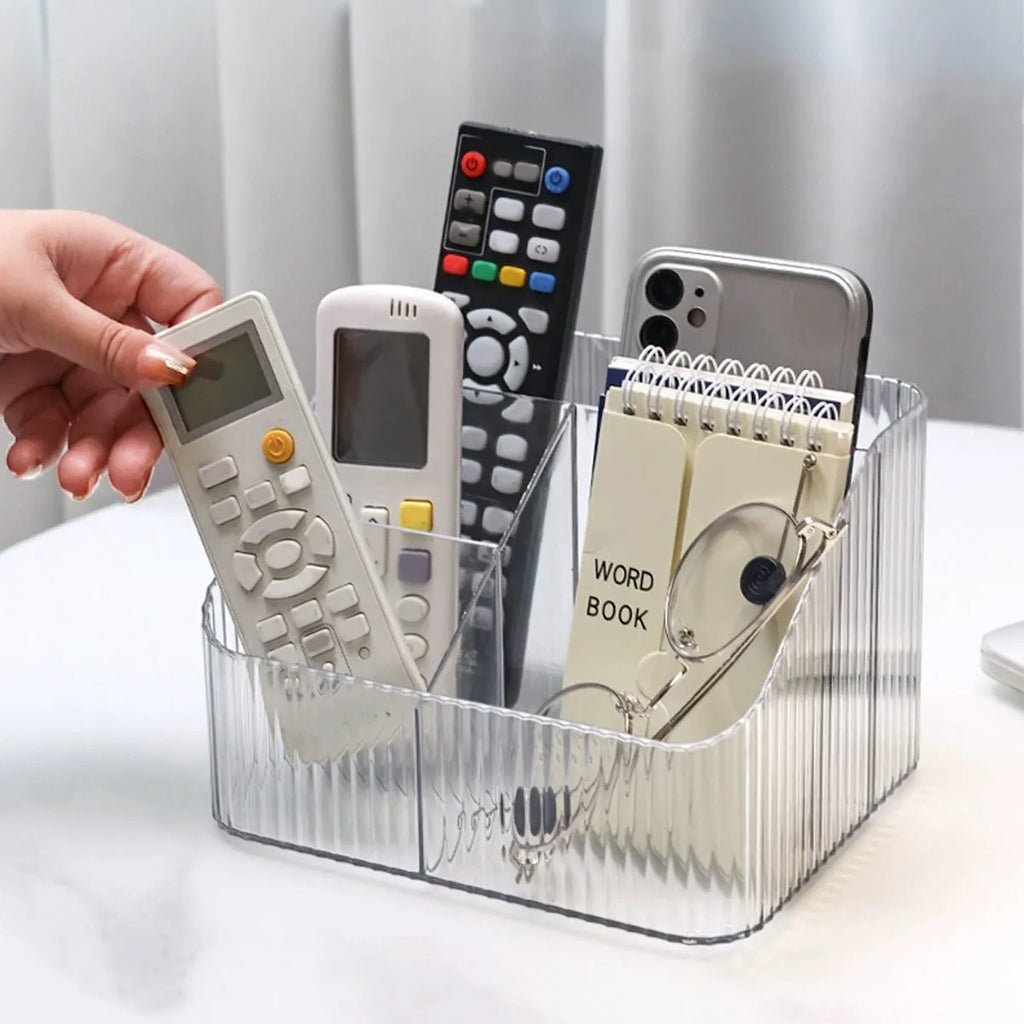 1pc Transparent Desktop Storage Box for Home Use, with Compartments, Remote Control, Makeup Brush Organizer Oasis Select