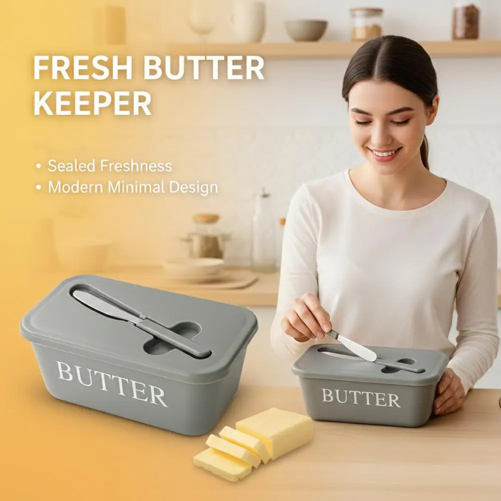 Airtight PP Butter Dish with Lid & Spreader – Fridge Keeper