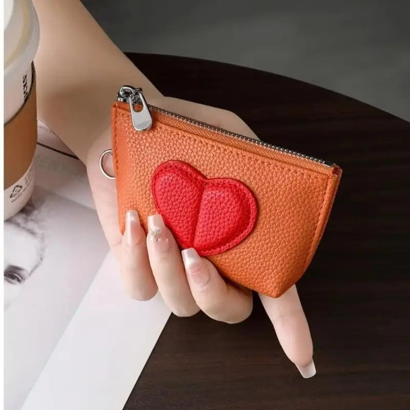 Heart-Shaped PU Leather Coin Purse Keychain Wallet for Women