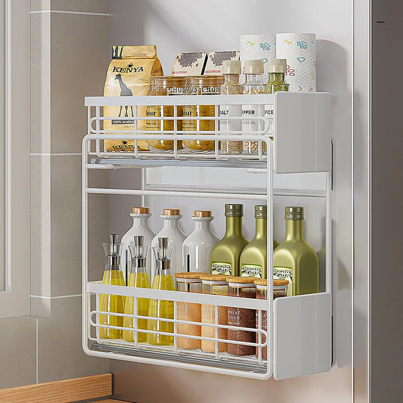 Refrigerator rack Multifunctional washing machine storage rack Refrigerator side hanger Free installation pull-out rack Oasis Select
