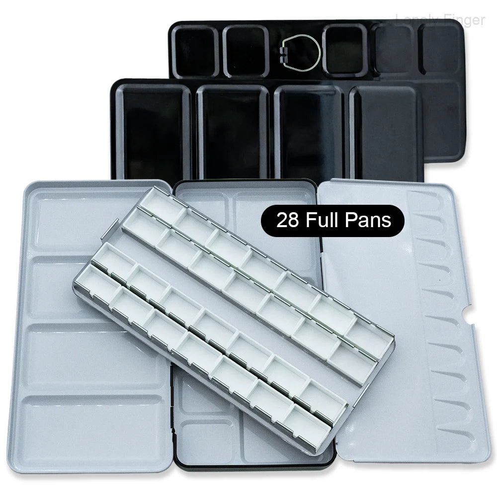 Empty Travel Watercolor Palette, Watercolor Tin Box Palette with 52/28 Plastic Grids Pans for Gouache, Studio & Outdoor Painting Oasis Select L Black 28Pans