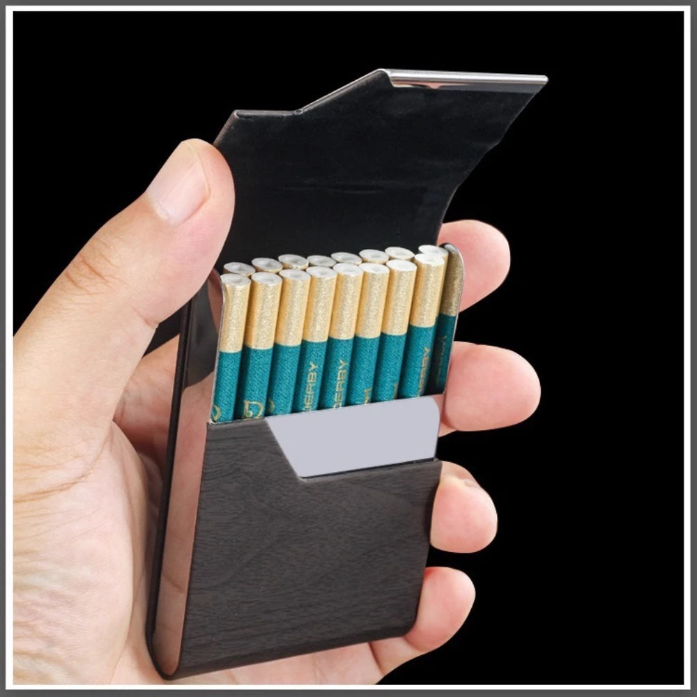 A Compact Wood-grain Cigarette Box with A Flip Lid Portable Magnetic Attraction Fashionable and Portable Men's Cigarette Box Oasis Select