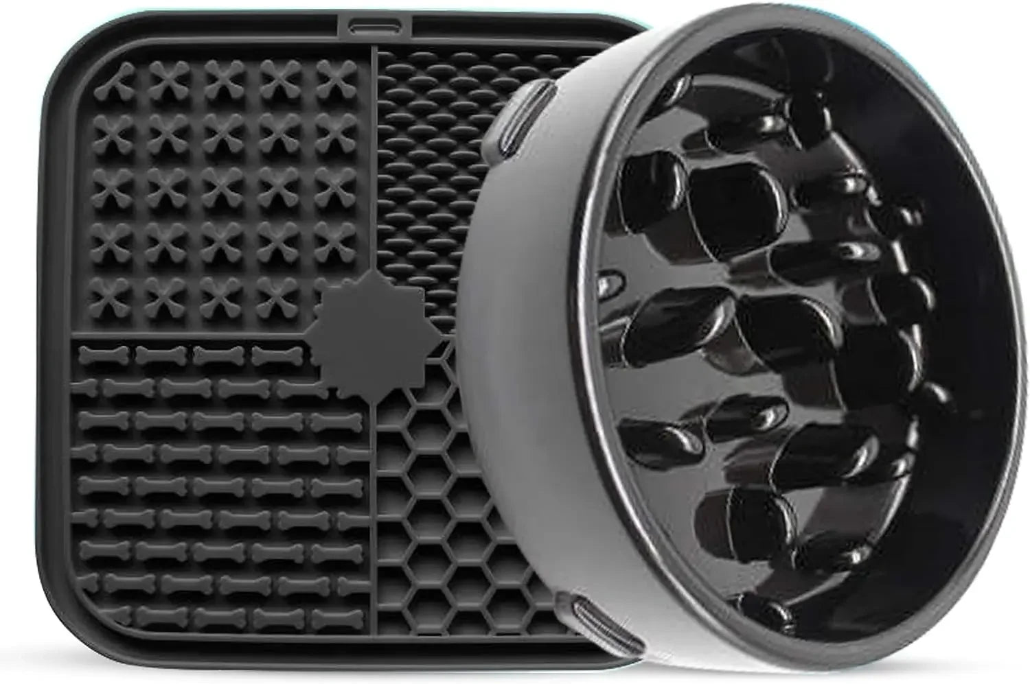 Slow Feeder and Lick Mat Bundle, Slow Feeder Dog Bowls BPA Free Food Safe Materials PVC Lead & Phthalate-Free Lick mat for Dogs Oasis Select black