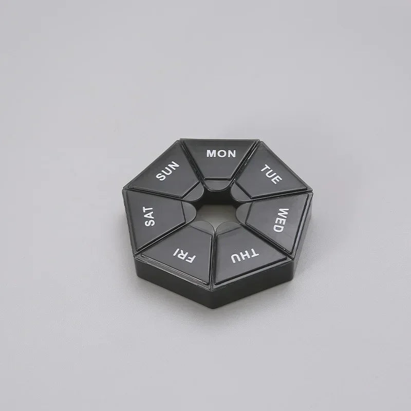 1/2/3Pcs A Week 7 Corners Pill Box Round 7 Boxes For One Week Small Pill Box Mini 7 Days Portable Points Medicine Jewelry Box Oasis Select 1pcs black