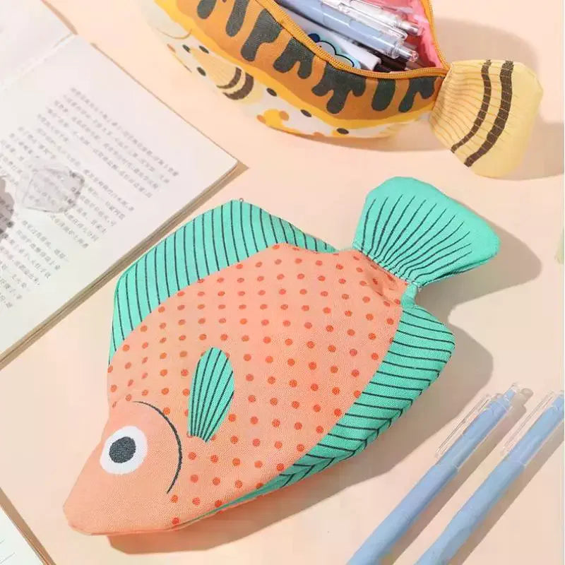 Creative Quirky Sea Fish Pencil Case Large-Capacity Fun Cartoon Organizer Bag Multi-Functional Storage Bag Stationery Case Gift Oasis Select