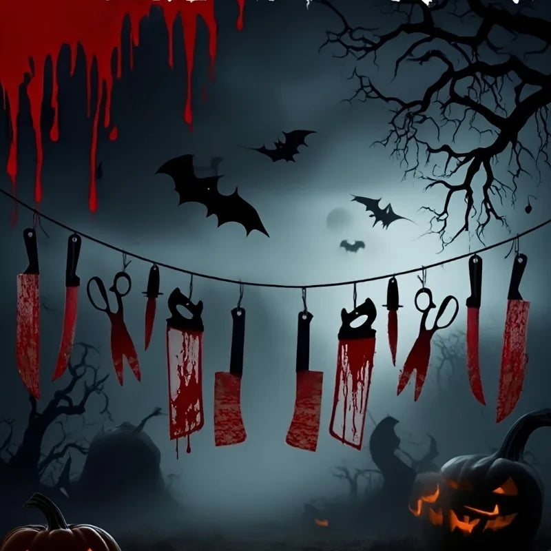 1-4Set Bloody Halloween Banner Horror Hanging Decoration for Haunted House Movie Theme Birthday Carnival Party Halloween Gift Oasis Select
