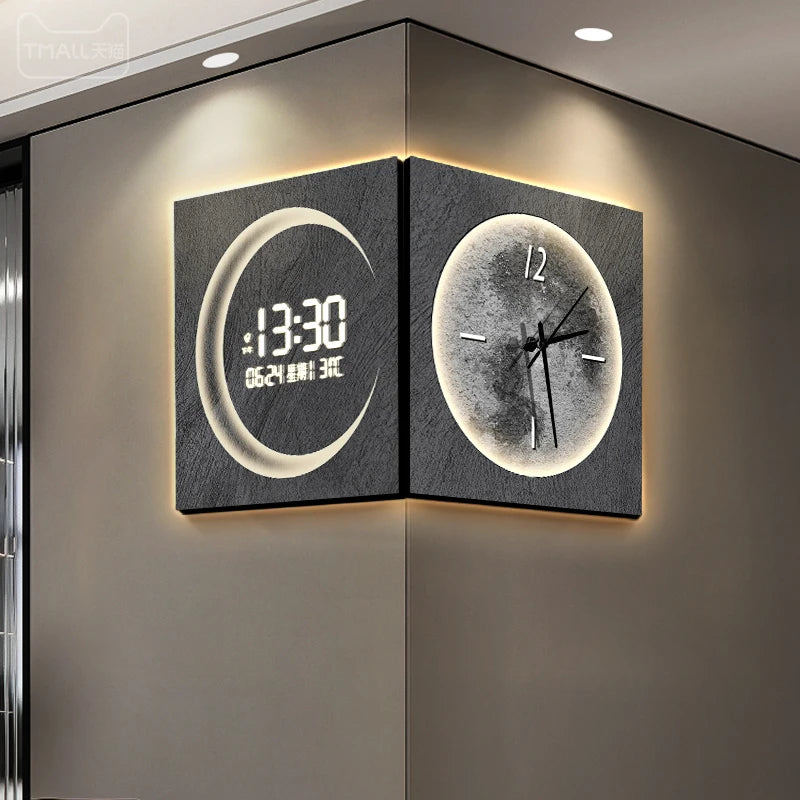 Double Corner Clock Creative Living Room Perpetual Calendar Digital Display Corner Clock Electronic Decorative Wall Clock Oasis Select