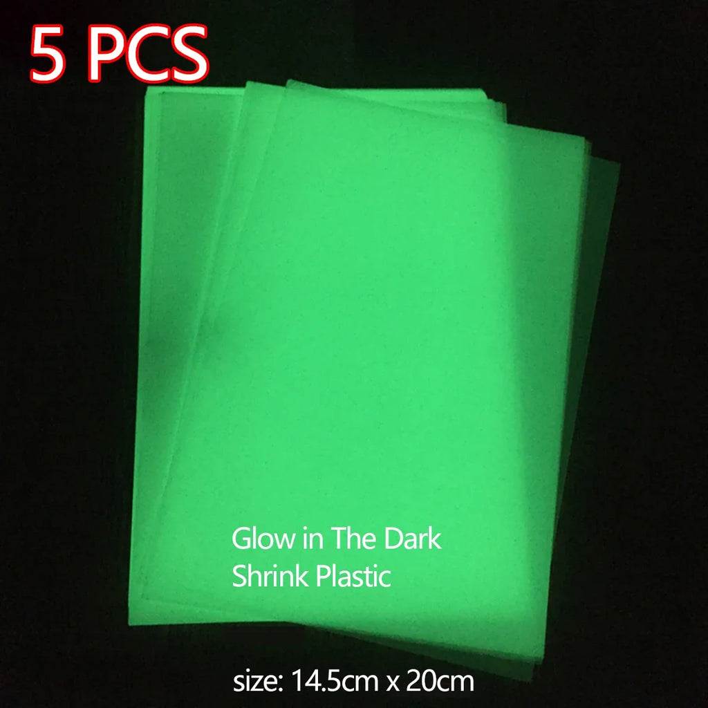 5Pcs Shrink Plastic Sheets Fun Thermal Heat Shrink Film Translucent Sheets Blank Shrink Art Film Paper For DIY 14.5x20cm Oasis Select noctilucent