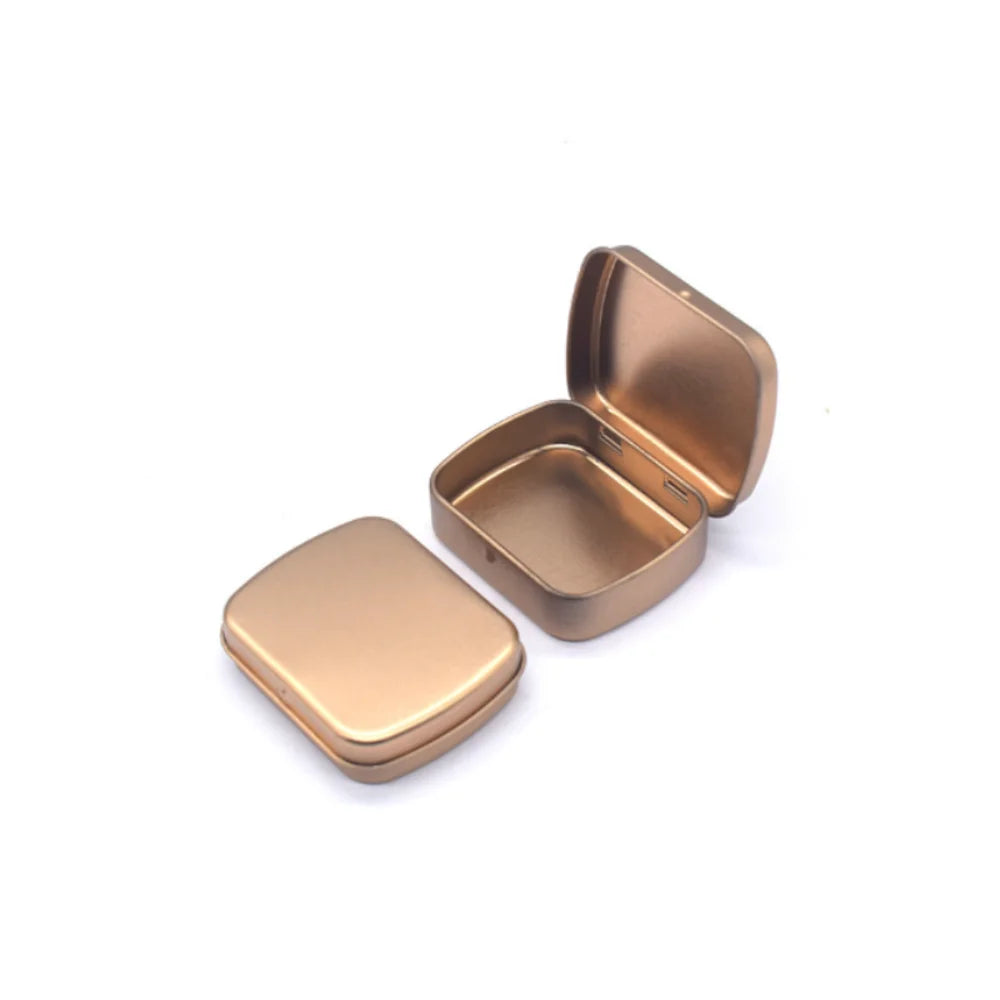 1Pc Metal Rectangular Empty Mini Tin Box Tinplate Push Candy Pill Cases Money Coin Jar Hinged Containers Organizer Storage Box Oasis Select gold1 6X4.7x1.5cm