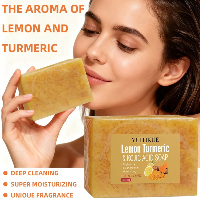 Lemon Turmeric Kojic Acid Soap 100g - Triple Brightening, Deep Cleansing & Moisturizing, for Face & Hand, All Skin Types Oasis Select