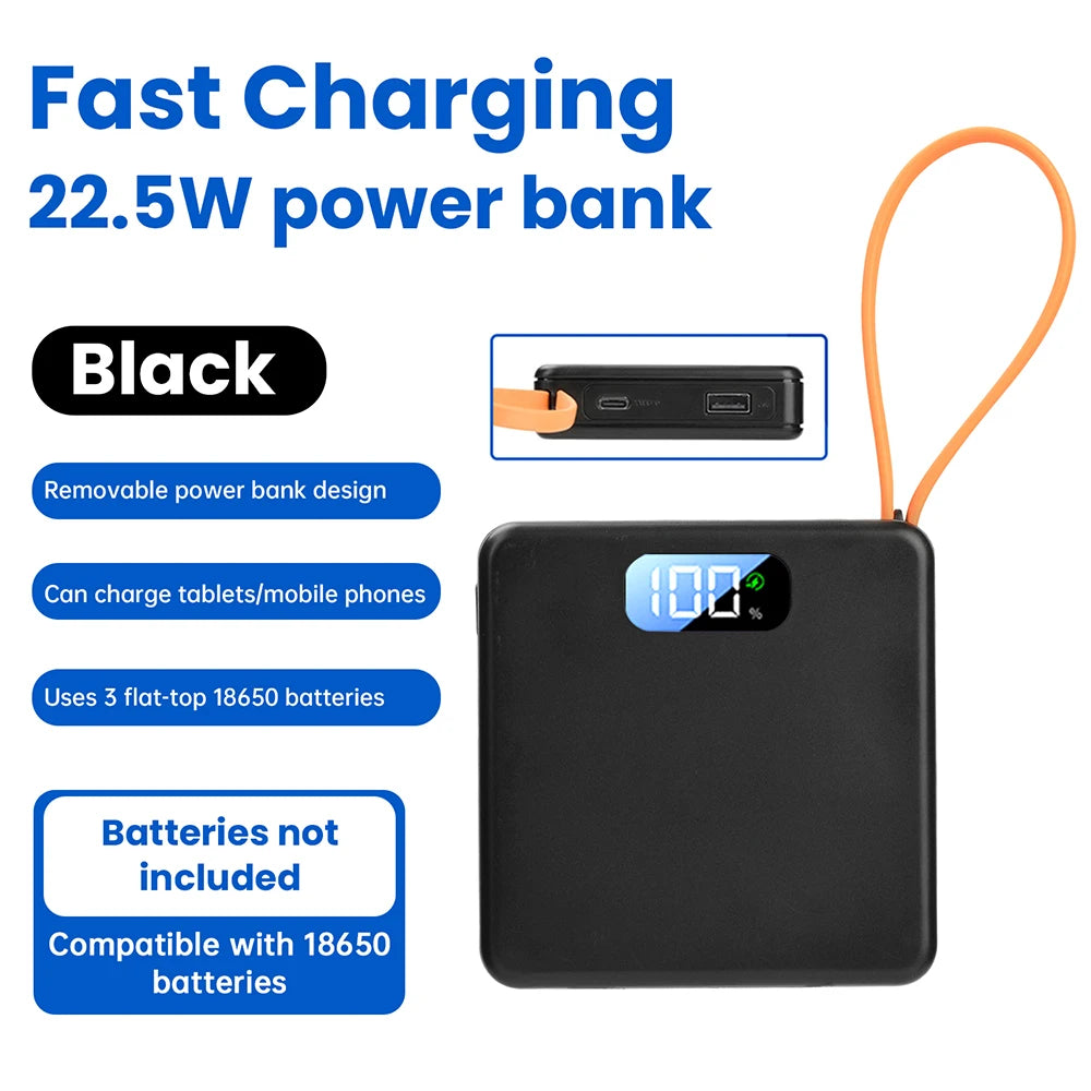 3 Slots 18650 Battery Box DIY Power Bank Kit 10W / 22.5W No Welding Battery Case Fast Charging Case With Charge Cable Oasis Select Black 22.5W