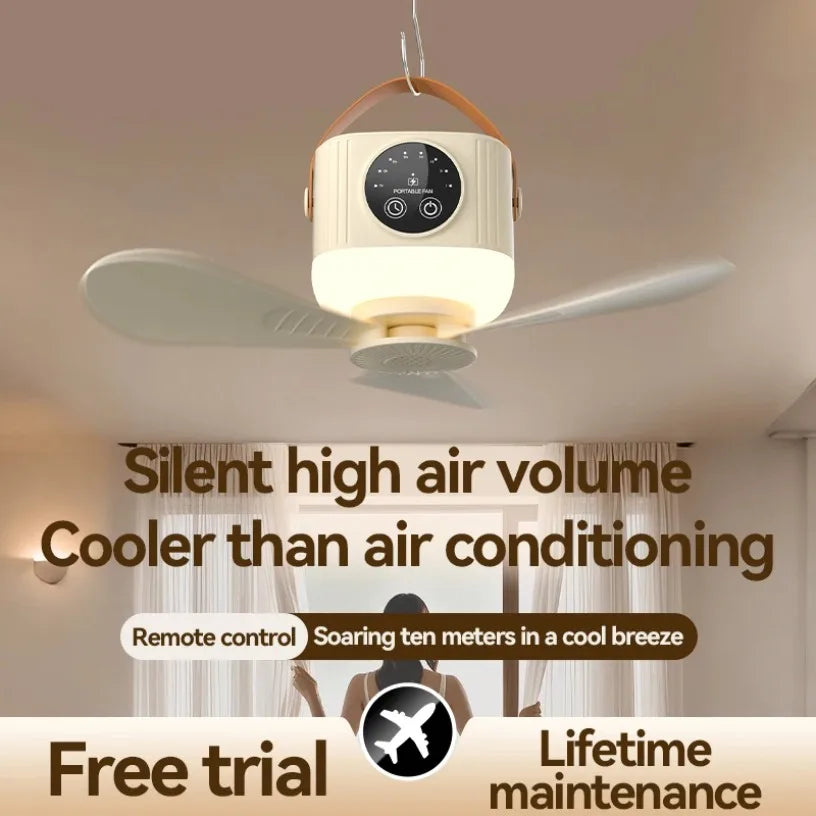 Portable Hanging Fan Remote Control 4 Speed 4 Timer Warm LED Light Ceiling Fan For Bedroom Living Room Dorm Camping Outdoor Oasis Select
