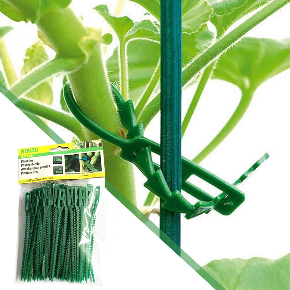 100-Pack Reusable Green Garden Plant Cable Ties – Adjustable Garden Plant Ties Oasis Select