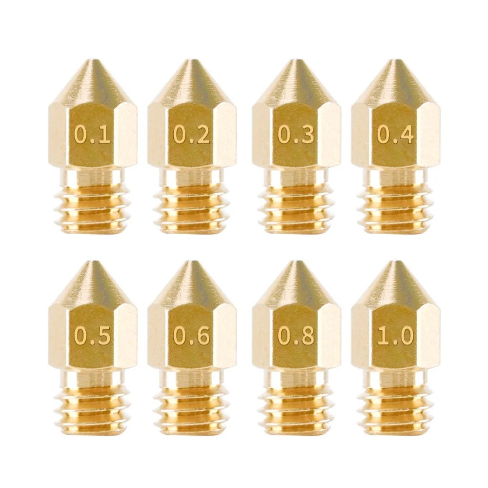 8 PCS Complete Set 3D Printer Brass Nozzles 0.1–1.0mm – M6 Thread for 1.75mm Filament, Fits Most FDM Printers Oasis Select Combo 8pcs
