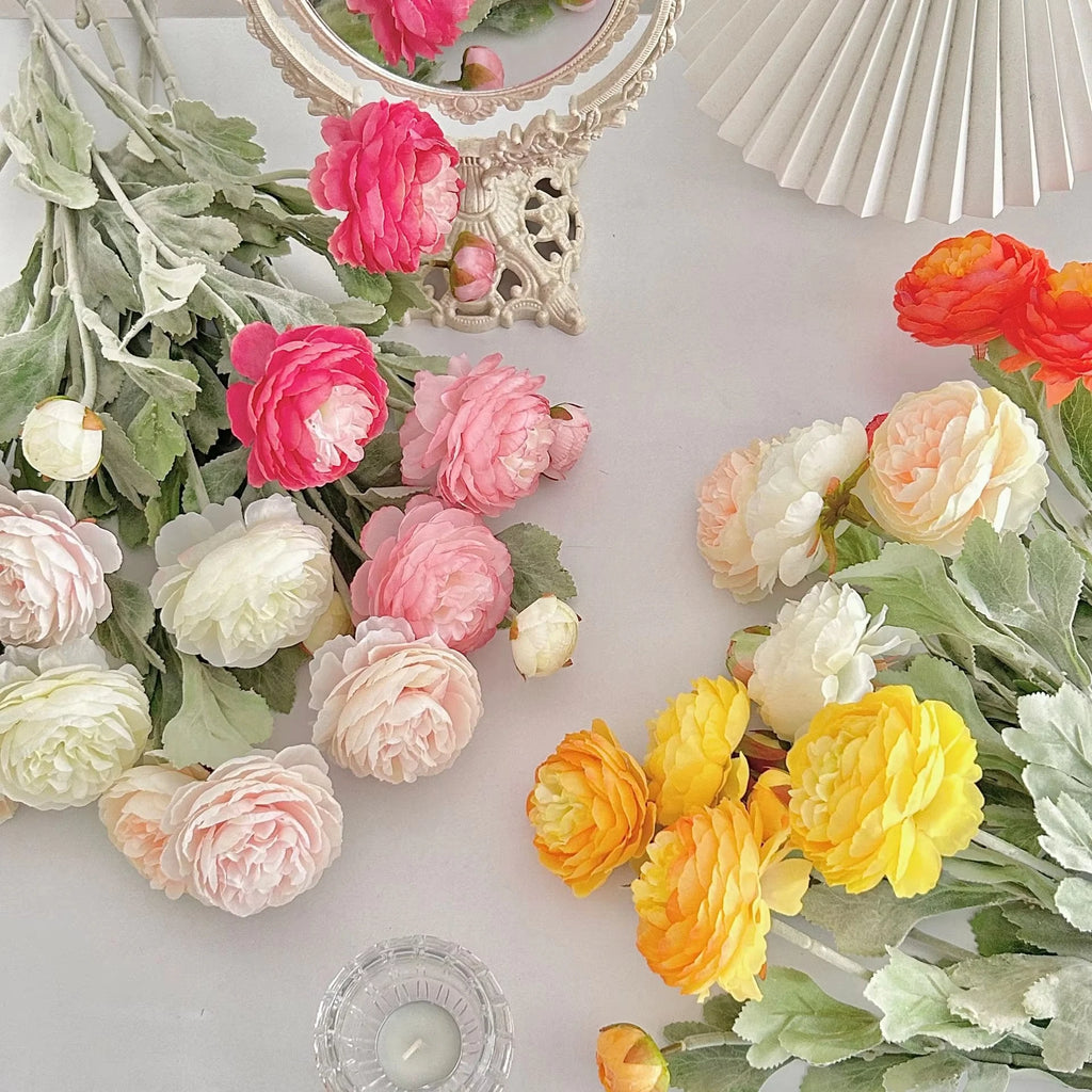 50CM 3 Head Flocking Lotus Artificial Flower Peony Artificial Flower Wedding Home Living Room Decoration Oasis Select