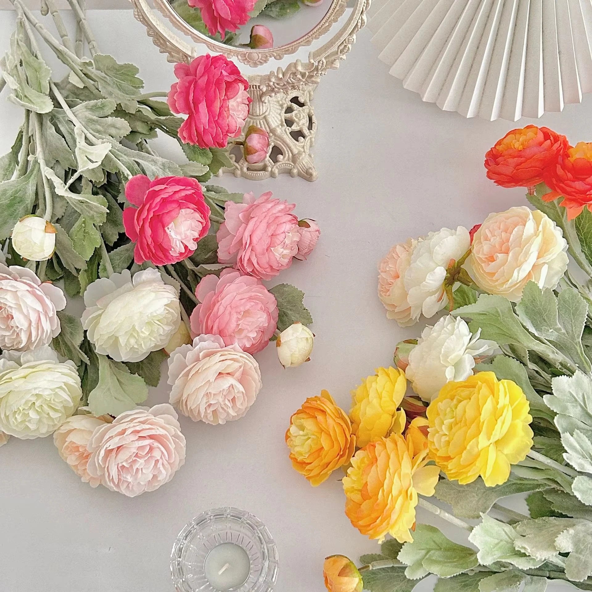 50CM 3 Head Flocking Lotus Artificial Flower Peony Artificial Flower Wedding Home Living Room Decoration Oasis Select