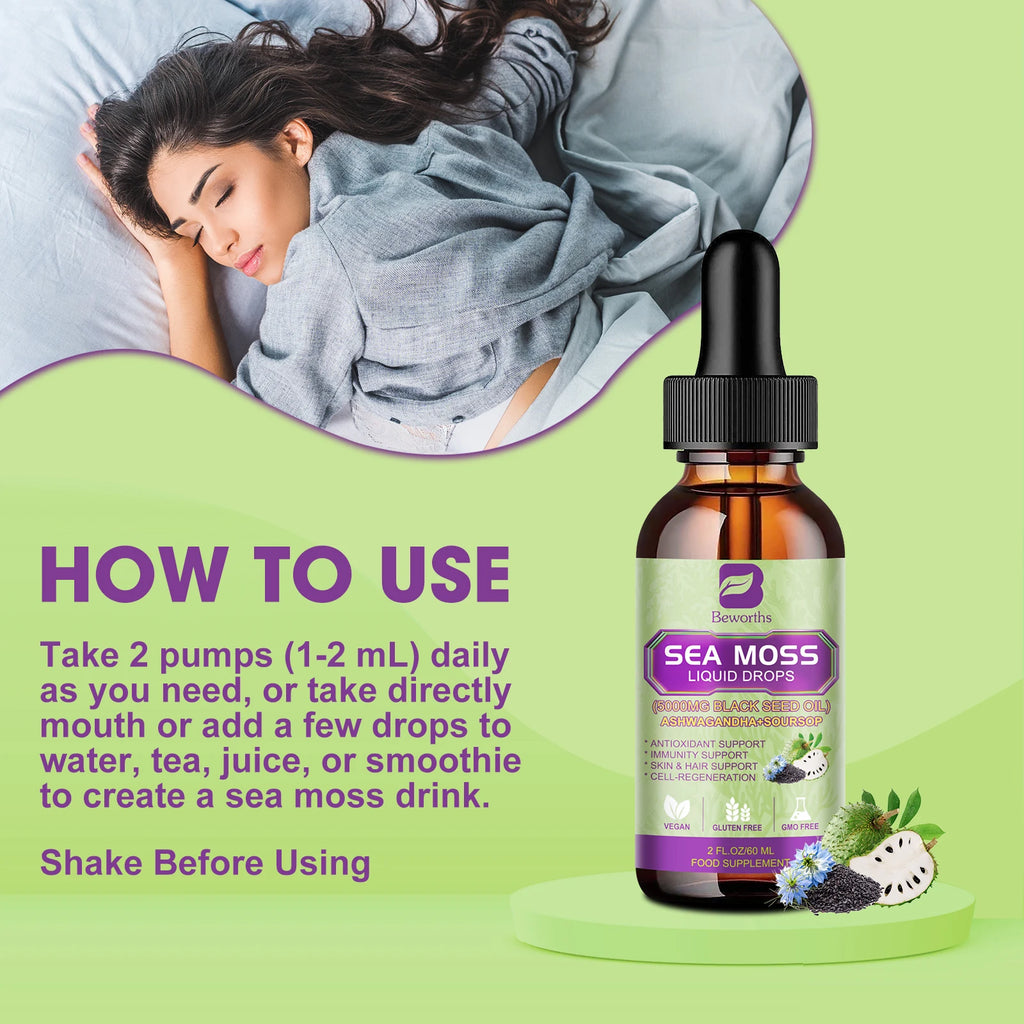 BEWORTHS 60ML Sea Moss Extract Drop Support Immunity and Kidney Health, Promote Digestion and Antioxidation Oasis Select