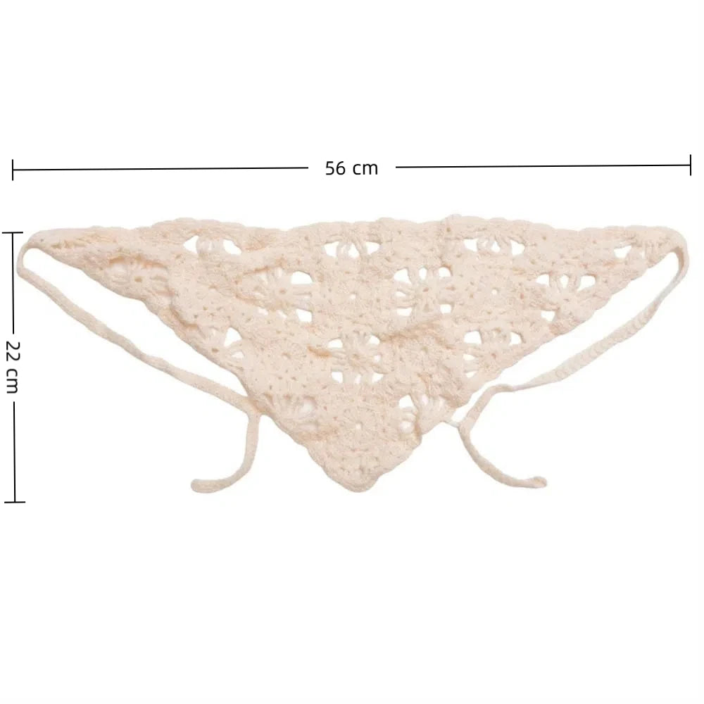 French Handmade Knitted Headscarf Hat Hollowed Sunshade Crochet Headband Triangle Flower Headscarf Beach Photography Oasis Select