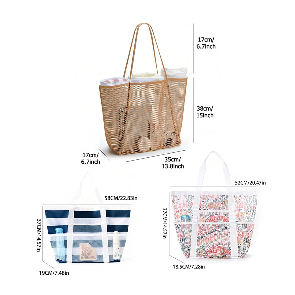 Mesh Beach Tote Bag | Large Multi-Pocket Pool & Travel Bag