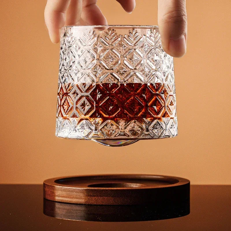 Tumbler Whiskey Glass with Base Crystal Whiskey Glasses Rotating Spinning Wine Brandy Glass Cup Drinkware for Bar Home Oasis Select