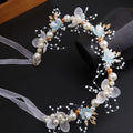 1pcs Children's Headband Sweet European Fairy Style Golden Leaf Headband Flower Wreath Pearl Headband New Crown Oasis Select blue