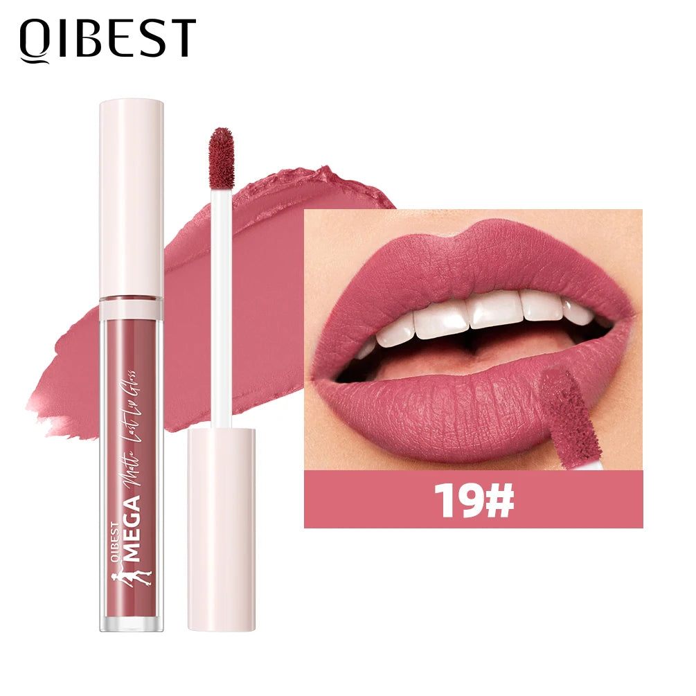 QIBEST 24 Colors Matte Lipgloss Waterproof Lasting Liquid Lipstick Nude Purple Lip Tint Makeup Lip Glaze Cosmetics Red Lip Stain Oasis Select 19