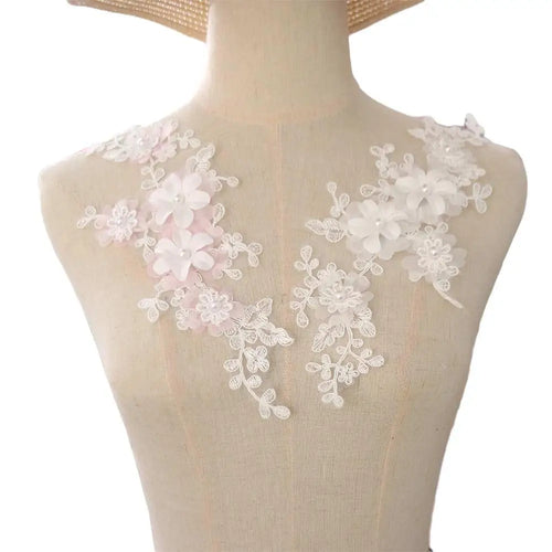 3D Flower Applique Beaded Lace Patch for Wedding Dresses Clothing Applique Patch Oasis Select pink